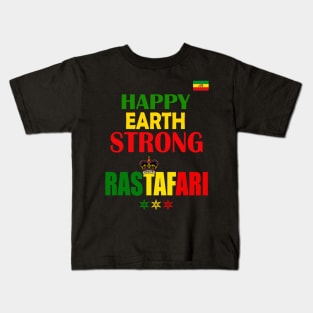 Happy Earth Strong Rastafari, Ethiopia Flag Kids T-Shirt